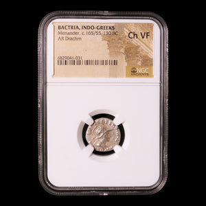 Greco-Bactria, King Menander, AR Drachm (Ch VF) - c. 165 to 130 BCE - NGC Certified