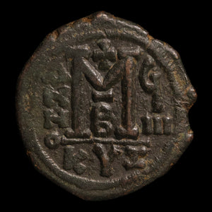 Byzantine Empire, Emperor Justin II (with Sophia), AE Follis - 573 to 574 CE - Byzantine Empire