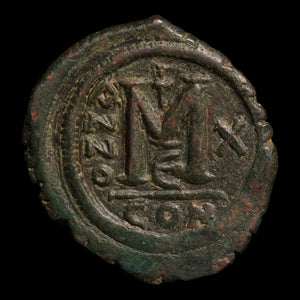 Byzantine Empire, Emperor Justin II (with Sophia), AE Follis - 574 to 575 CE - Byzantine Empire