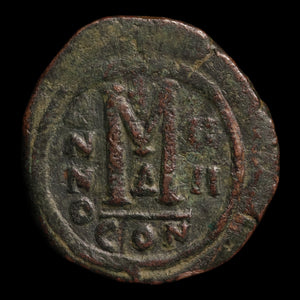 Byzantine Empire, Emperor Justin II (with Sophia), AE Follis - 568 to 569 CE - Byzantine Empire