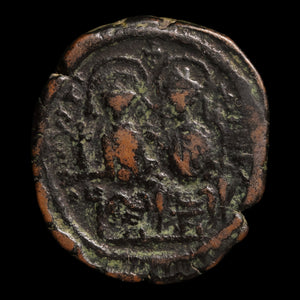 Byzantine Empire, Emperor Justin II (with Sophia), AE Follis - 575 to 576 CE - Byzantine Empire