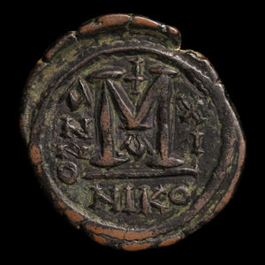 Byzantine Empire, Emperor Justin II (with Sophia), AE Follis - 575 to 576 CE - Byzantine Empire
