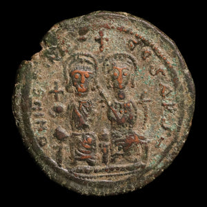 Byzantine Empire, Emperor Justin II (with Sophia), AE Follis - 567 to 568 CE - Byzantine Empire
