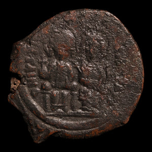 Byzantine Empire, Emperor Justin II (with Sophia), AE Follis - 570 to 571 CE - Byzantine Empire