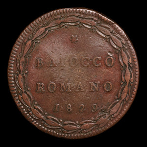 Papal States, Pope Pius VIII, Copper Baiocco - 1829  - Papal States, Italy