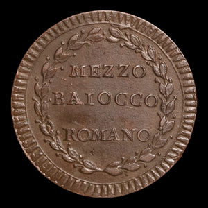 Papal States, Pope Pius VI, Copper ½ Baiocco - 1783 to 1790  - Papal States, Italy