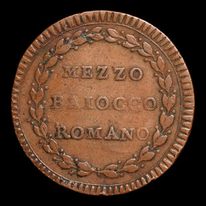 Papal States, Pope Pius VI, Copper ½ Baiocco - 1783 to 1790  - Papal States, Italy