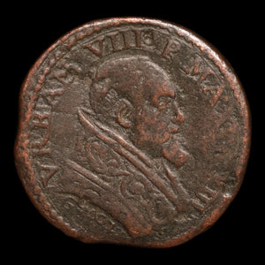 Papal States, Pope Urban VIII, Copper Quattrino - 1635 to 1636  - Papal States, Italy