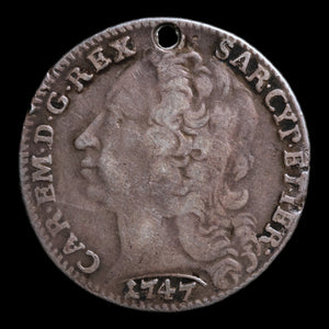 Duchy of Savoy, Charles Emmanuel III, AR 20 Soldi - 1747 CE - Italian States