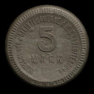 Weimar Germany, Charlottenburg, 5 Marks, Porcelain Notgeld - 1921 - Germany