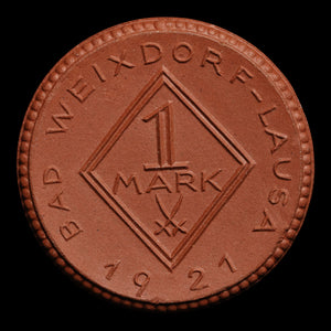 Weimar Germany, Bad Weixdorf-Lausa, 1 Mark, Porcelain Notgeld - 1921 - Germany