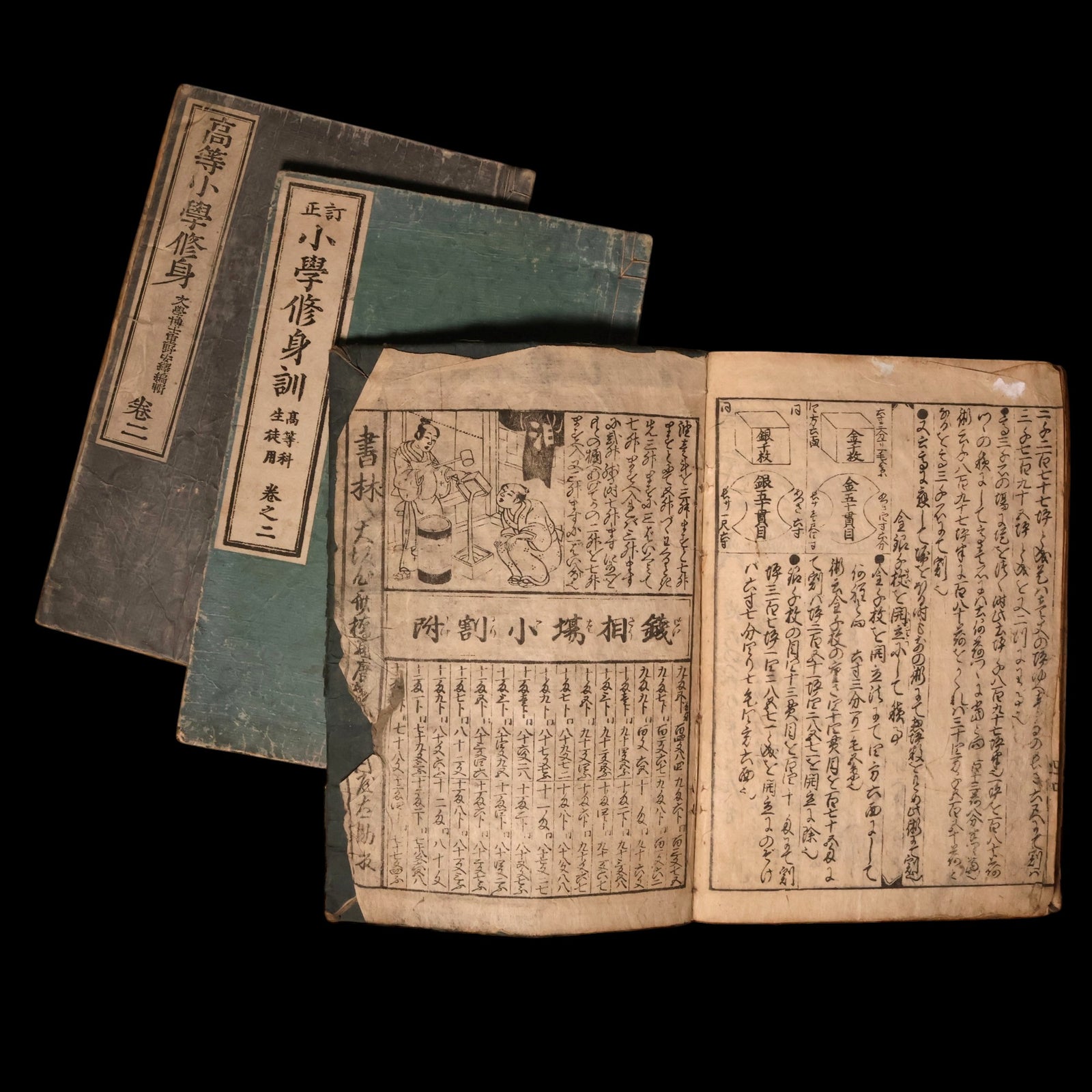 Antique Japanese Textbook With Woodblock Illustrations (One Random Volume) - c. 1800s CE - Edo to Meiji Japan