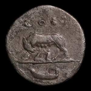 Rome, Emperor Domitian, AR Denarius, Romulus & Remus Reverse - 77 to 78 CE - Roman Empire