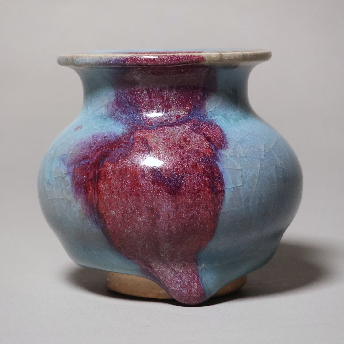 China, Ming Dynasty, Jun Ware (Junyao) Blue & Purple Glazed Miniature Censer (Incense Burner) - c. 1400s CE - Imperial China