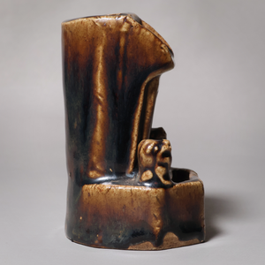 China, Qing Dynasty, Brown Glazed Calligraphy Brush Holder With Water Well - c. 1800s CE - Imperial China