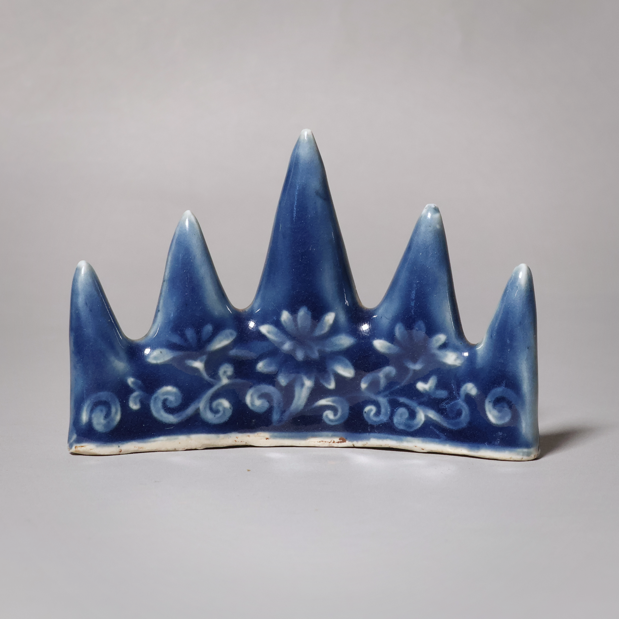 China, Qing Dynasty or Early Republic, "Wuzhi Shan" (Five Finger Mountain) Blue Ceramic Calligraphy Brush Rest - c. 1850 to 1920 CE - Qing or Early Republic of China