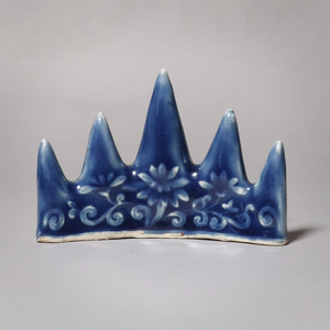 China, Qing Dynasty or Early Republic, "Wuzhi Shan" (Five Finger Mountain) Blue Ceramic Calligraphy Brush Rest - c. 1850 to 1920 CE - Qing or Early Republic of China