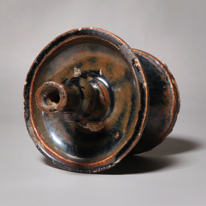 China, Qing Dynasty or Early Republic, Earthenware Oil Lamp with Dark Blue Glaze - c. 1850 to 1920 CE - Qing or Early Republic of China