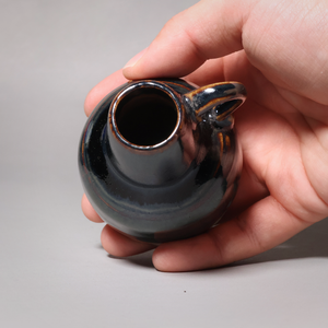 China, Qing Dynasty or Early Republic, Stoneware Oil Lamp with Dark Blue Glaze - c. 1850 to 1920 CE - Qing or Early Republic of China