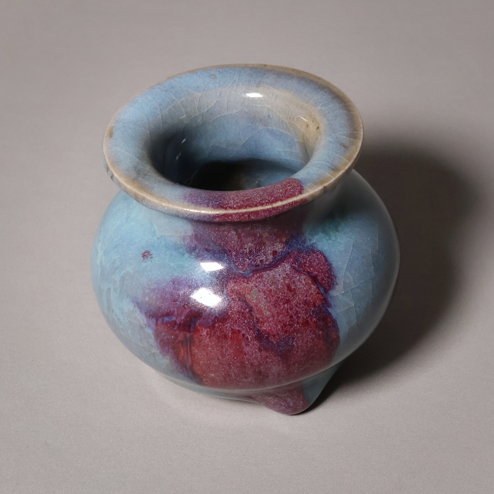 China, Ming Dynasty, Jun Ware (Junyao) Blue & Purple Glazed Miniature Censer (Incense Burner) - c. 1400s CE - Imperial China