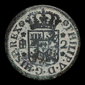 Spanish Empire, King Philip V, AE 2 Maravedis - 1745 CE - Spanish Empire