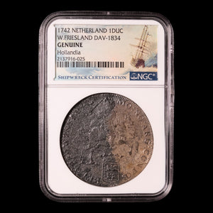 Shipreck of the Hollandia, Netherlands, 1 Silver Ducaton, West Friesland - 1742 CE - NGC Certified