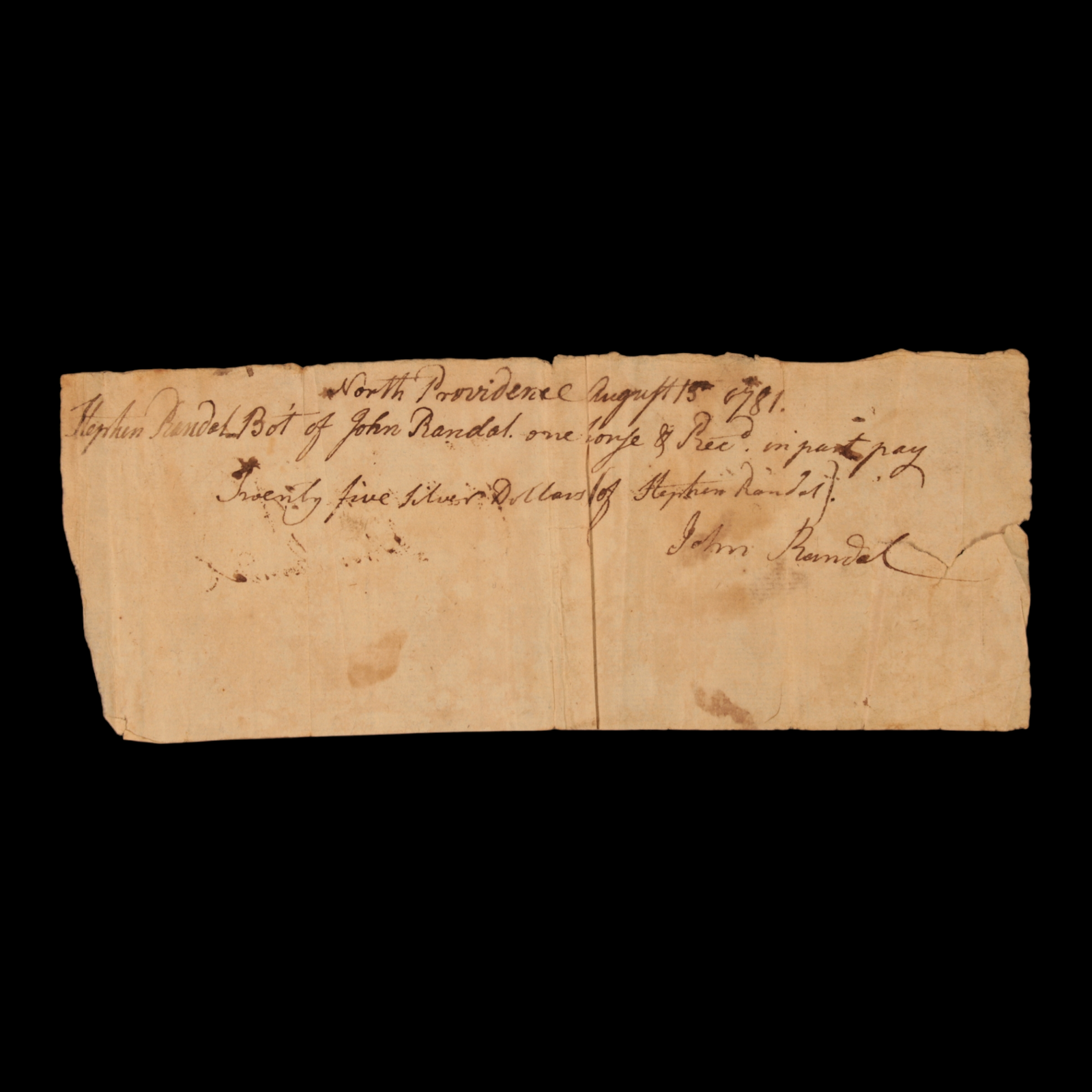 Receipt for Livestock (Providence, Rhode Island) - 1781 - United States - 5/10/23 Auction