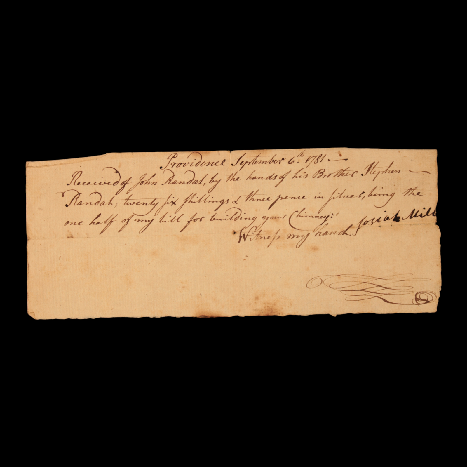 Construction Receipt, Providence, Rhode Island - 1781 - United States - 5/10/23 Auction