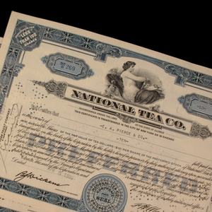 National Tea Co. Stock Certificate - 1930s - Grocery Store Chain