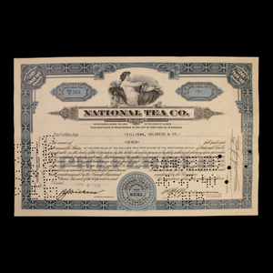 National Tea Co. Stock Certificate - 1930s - Grocery Store Chain