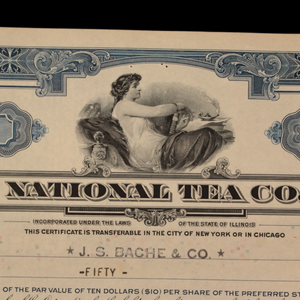 National Tea Co. Stock Certificate - 1930s - Grocery Store Chain