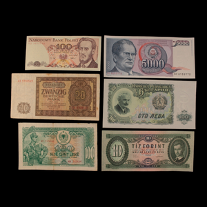 Iron Curtain Collection, Six Communist Banknotes - 1948 to 1988 - Cold War