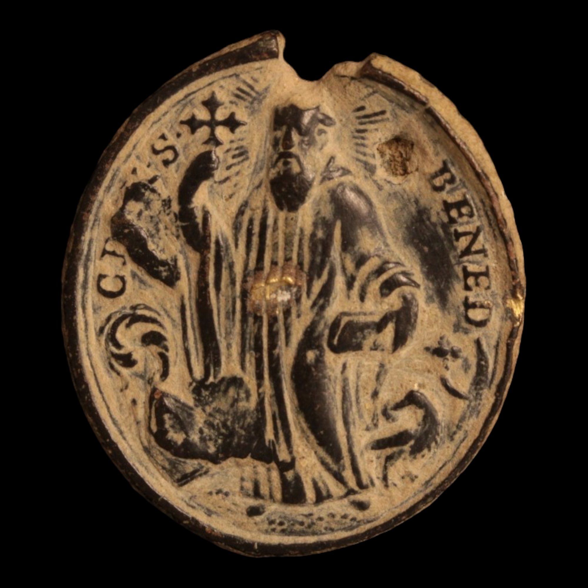 Religious Medal, Catholic Church, St. Benedict of Nursia, 27mm - 1500s to 1700s - Spanish Empire