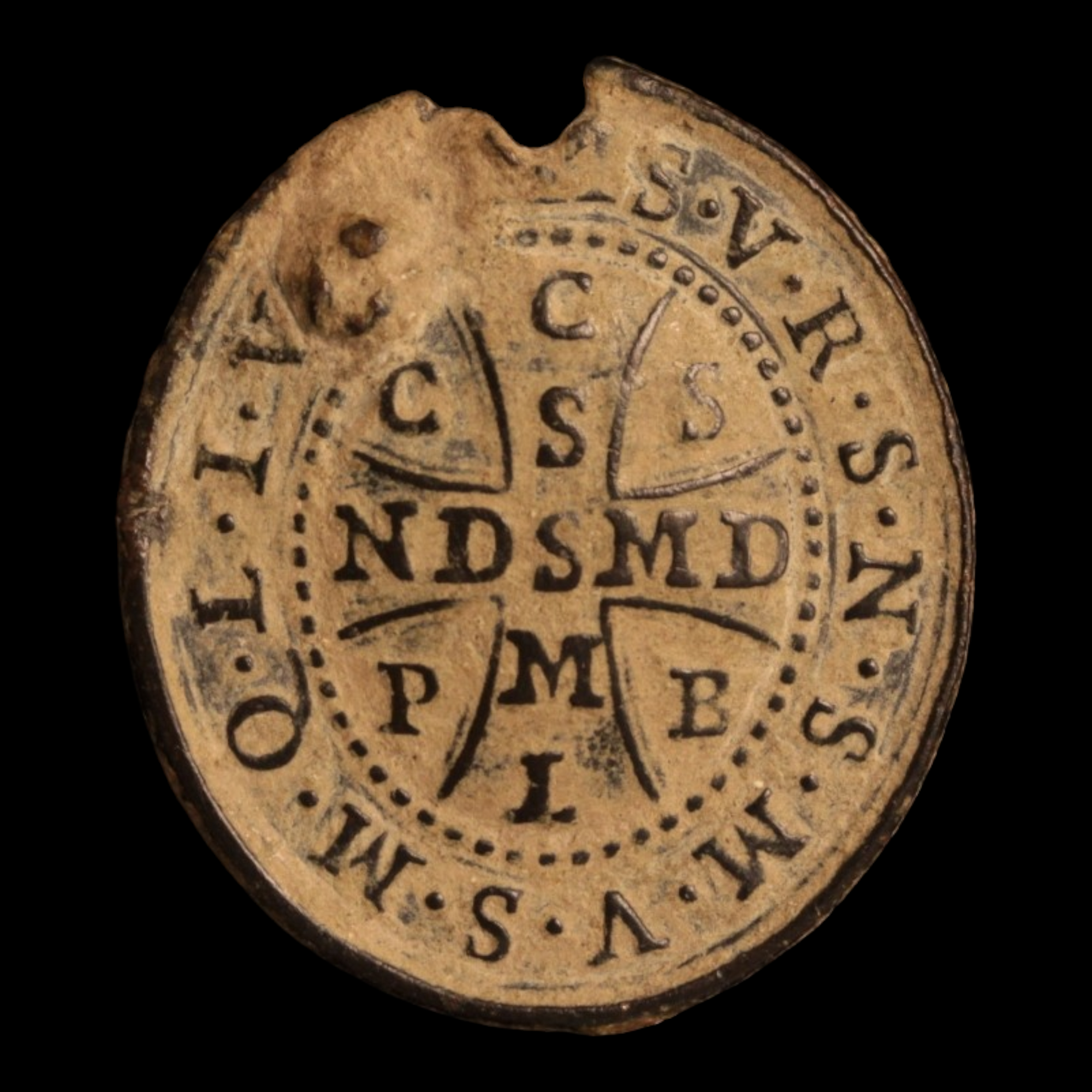 Religious Medal, Catholic Church, St. Benedict of Nursia, 27mm - 1500s to 1700s - Spanish Empire