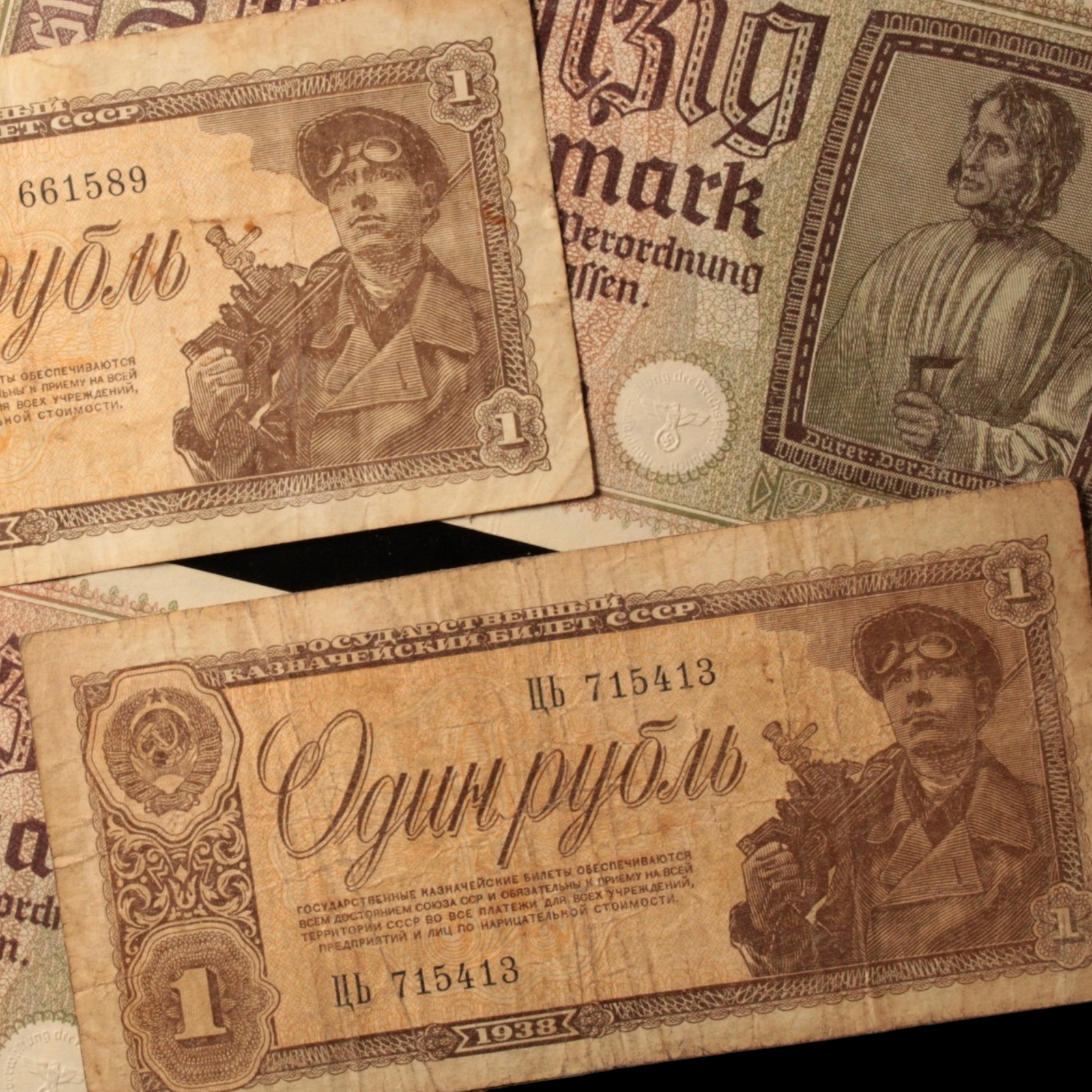 WWII: German & Soviet Banknote Set - 1938 to 1945 - World War II