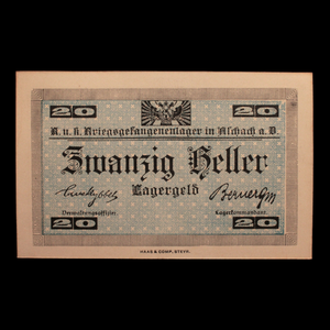 World War I POW Camp Money, 20 Heller Note - 1916 to 1918 - Aschach, Austria