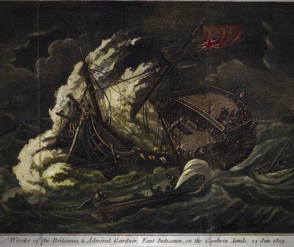The wrecks of Britannia and Admiral Gardner on the Goodwin Sands, 24 January 1809.