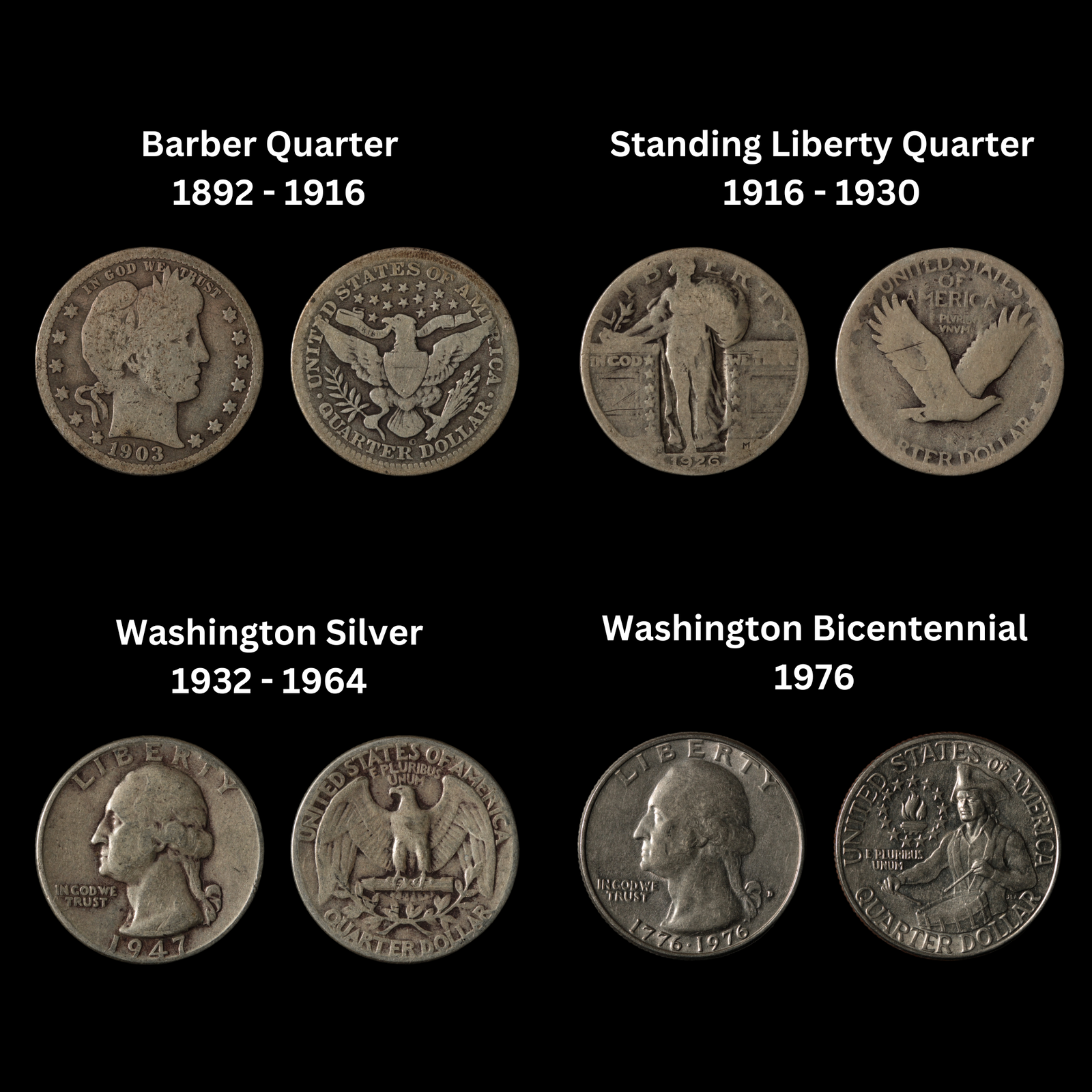 The U.S. Quarter, Four 20th Century Designs - 1892 to 1976 - United States