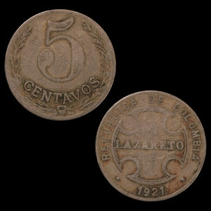 Leper Colony Coin, Colombia, 5 Centavos - 1921 - South America