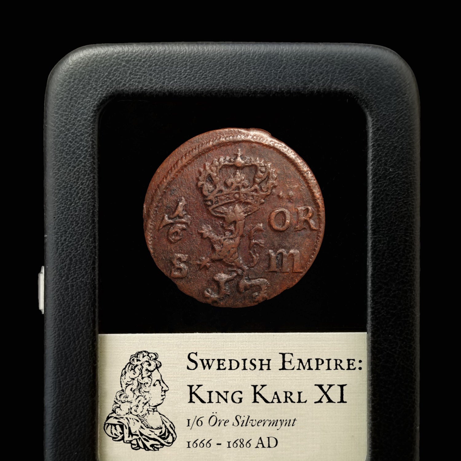 Sweden, King Karl XI, ⅙ Öre Silvermynt - 1666 to 1686 CE - Swedish Empire