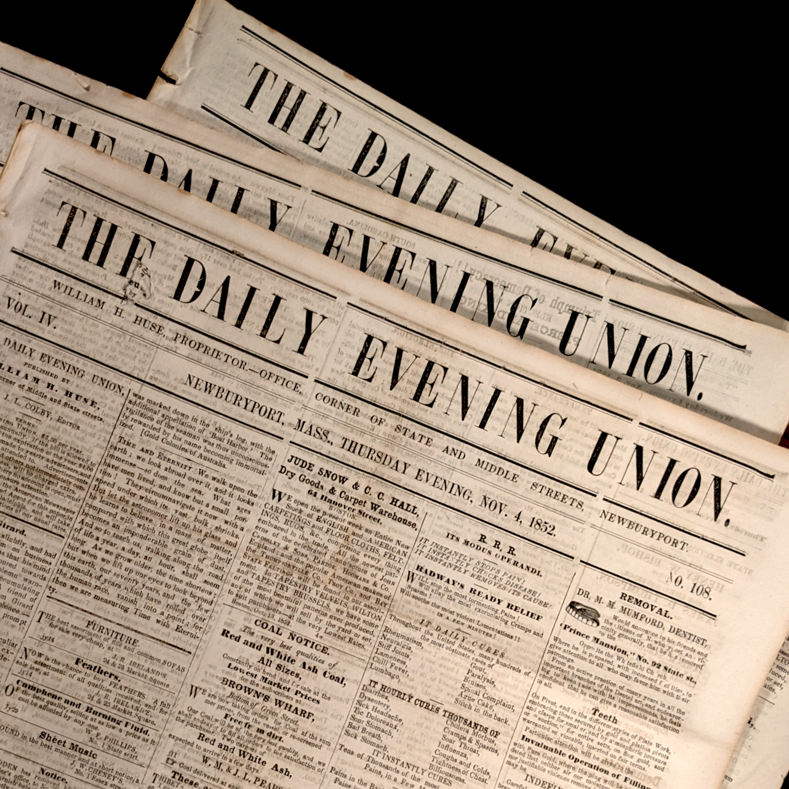 Daily Evening Union Newspaper - 1850's - Newburyport, Massachusetts