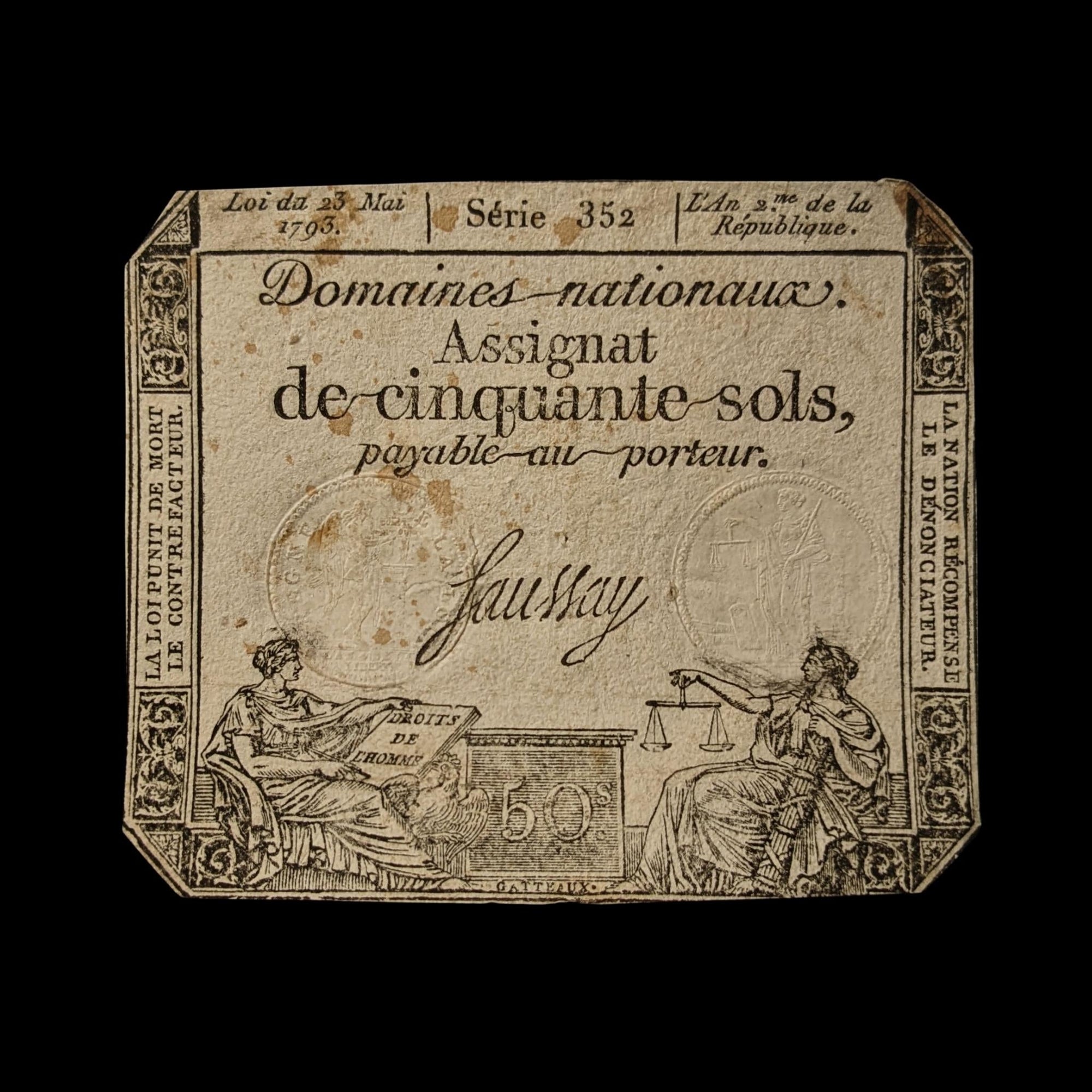 French Revolution, Assignat Note - 1792 - French Republic