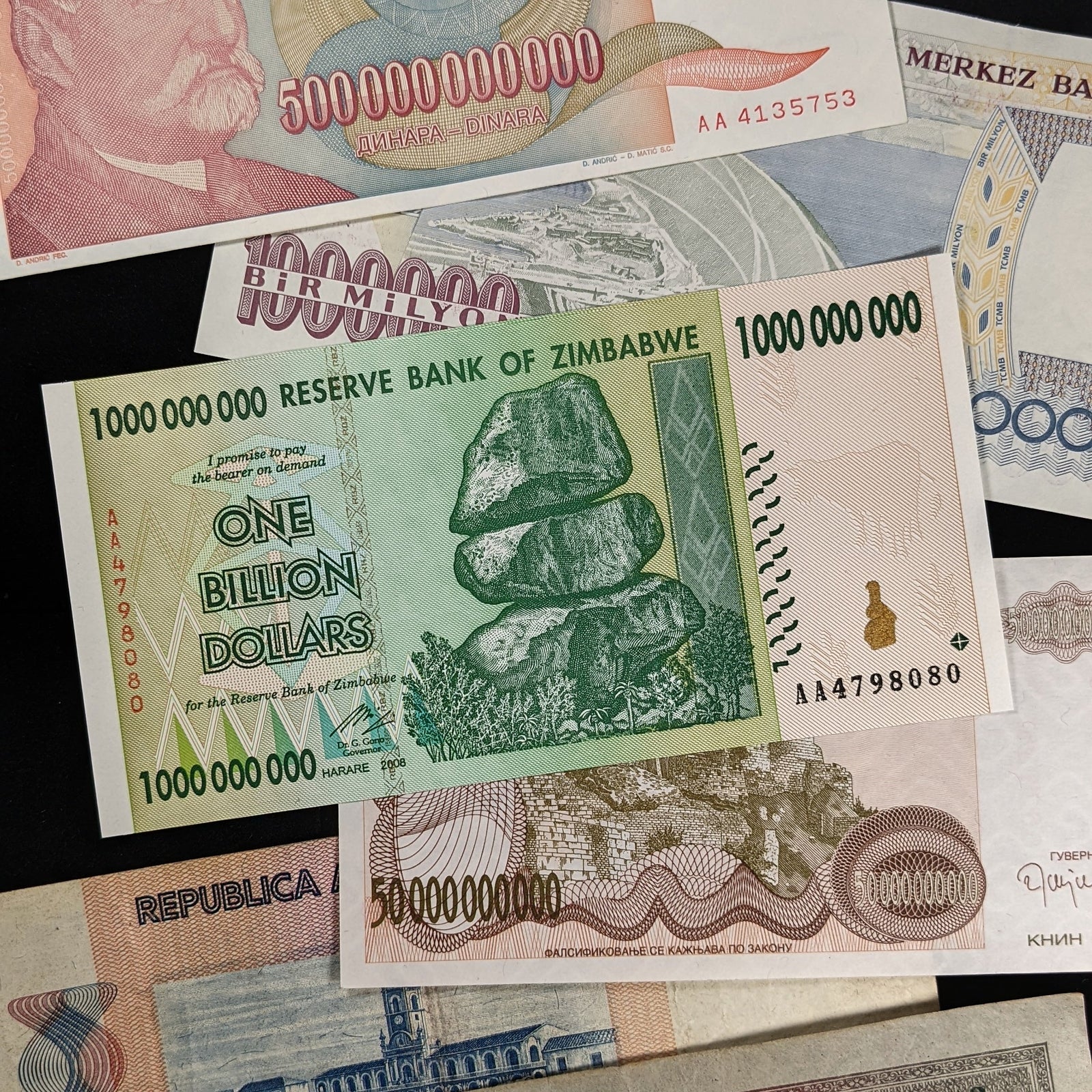 Hyperinflation Collection - 1924 to 2008 - 7 Banknotes