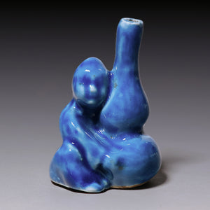 Qing Dynasty, Blue Glazed Incense Burner (Man & Gourd Drinking Bottle)