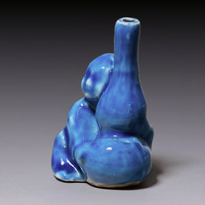 Qing Dynasty, Blue Glazed Incense Burner (Man & Gourd Drinking Bottle)