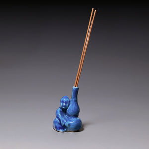 Qing Dynasty, Blue Glazed Incense Burner (Man & Gourd Drinking Bottle)