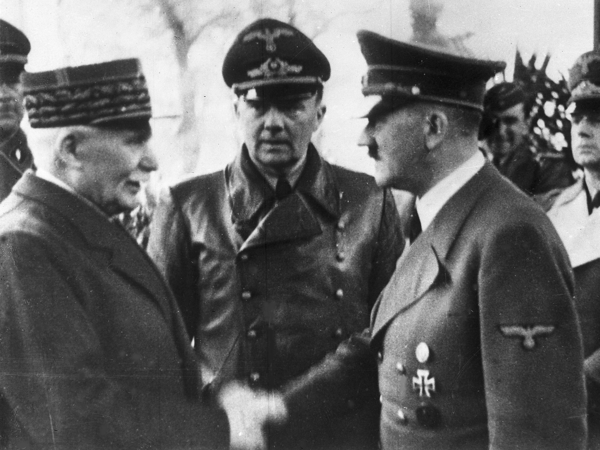 Vichy Chief of State Philippe Petain shaking hands with Hitler, 1940