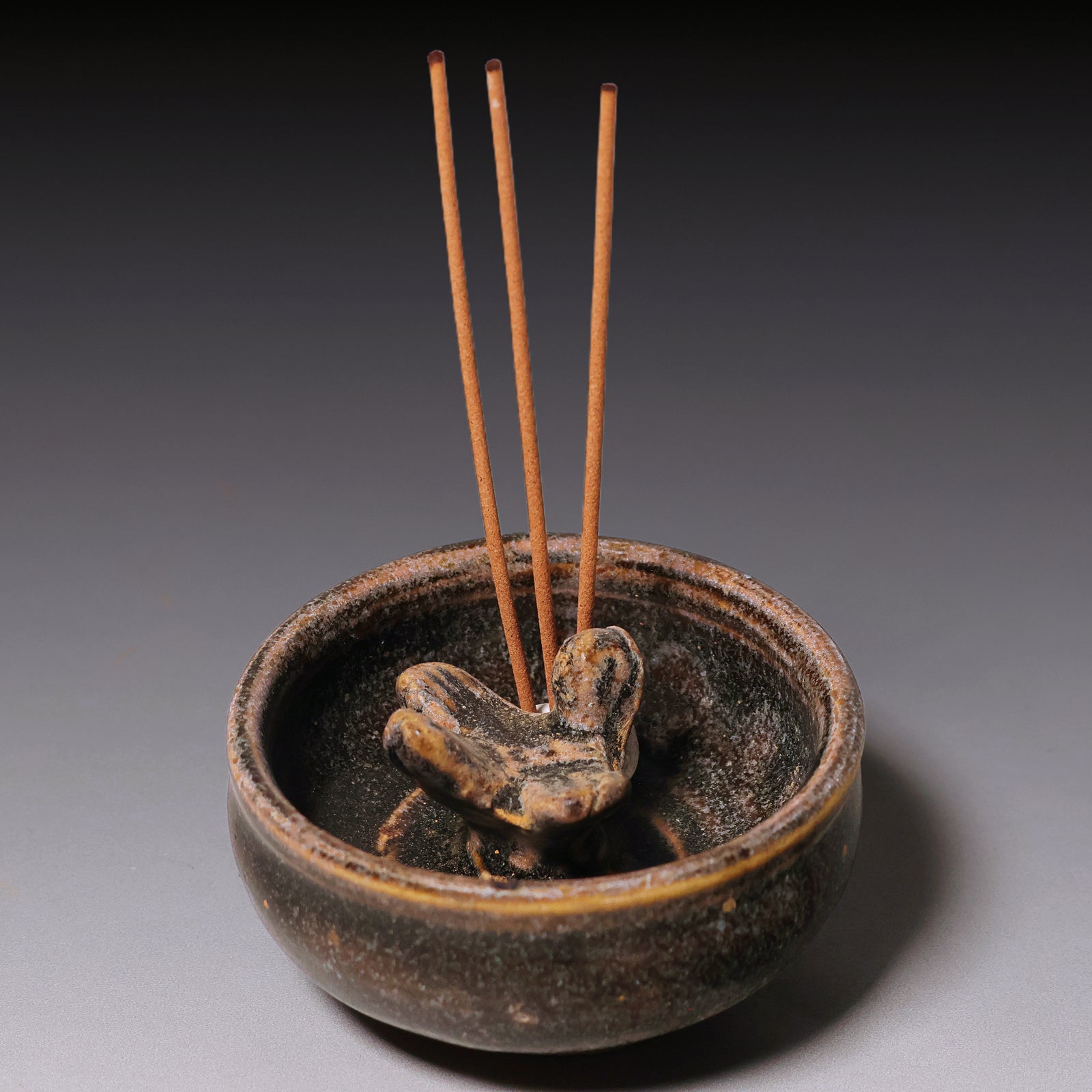 Qing Dynasty, Brown Glazed Incense Burner with Bird Figure