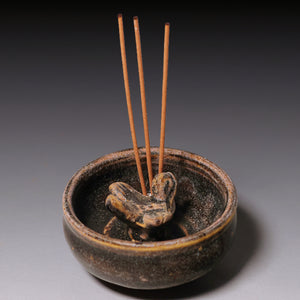 Qing Dynasty, Brown Glazed Incense Burner with Bird Figure