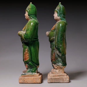 Ming Dynasty, Pair of Mingqi Pottery Figurines